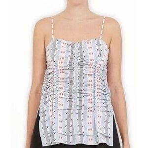 Carven Black and White Striped Ruched Camisole
